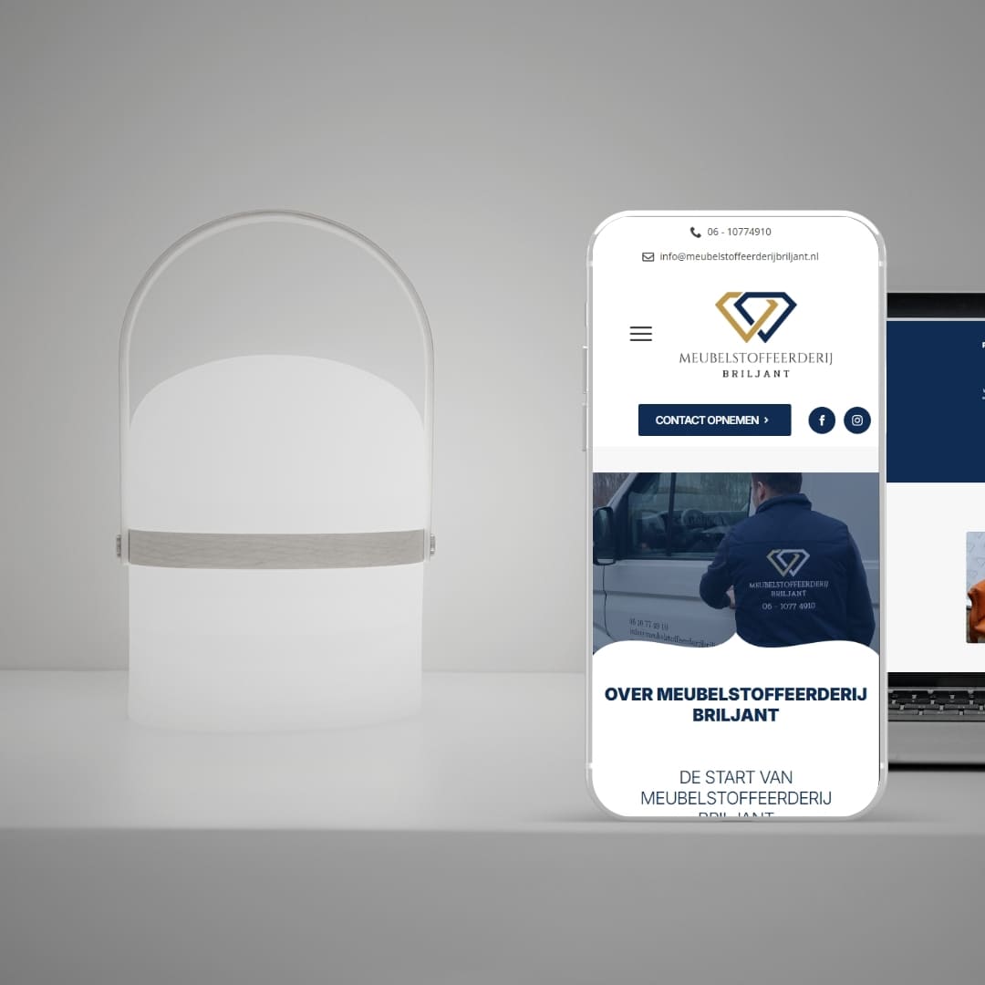Website van Meubelstoffeerderij Briljant op mobiel