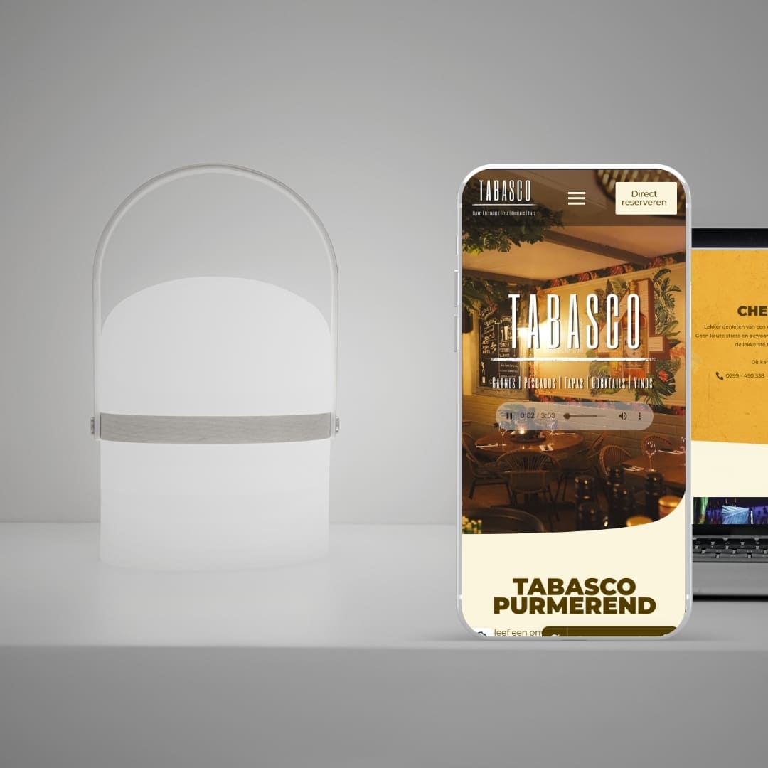 Website van Restaurant Tabasco op mobiel