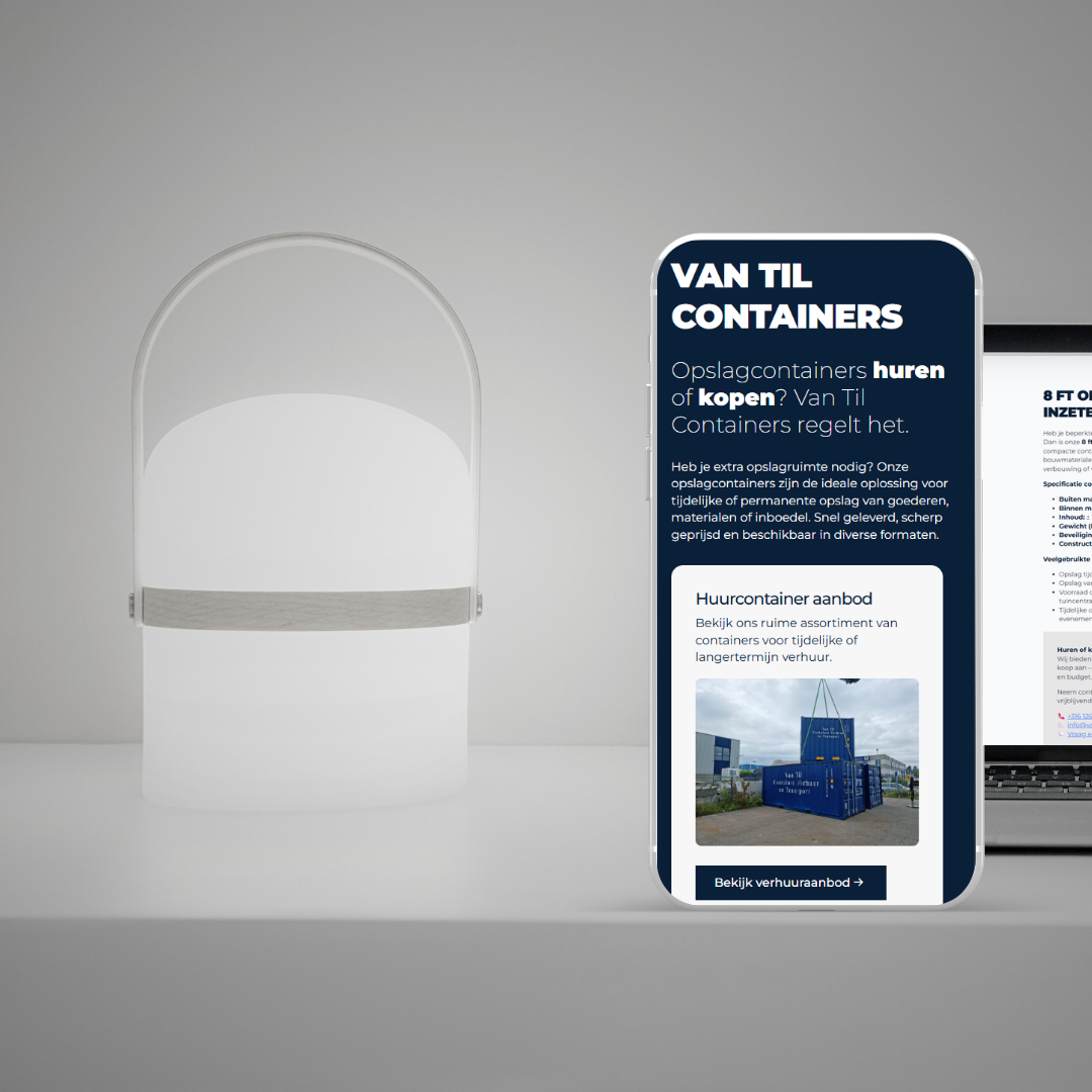 Website van Van Til Containers op mobiel