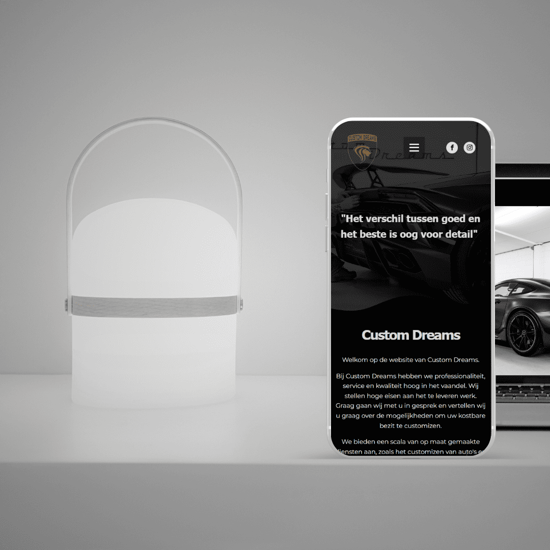 Website van Custom Dreams op mobiel