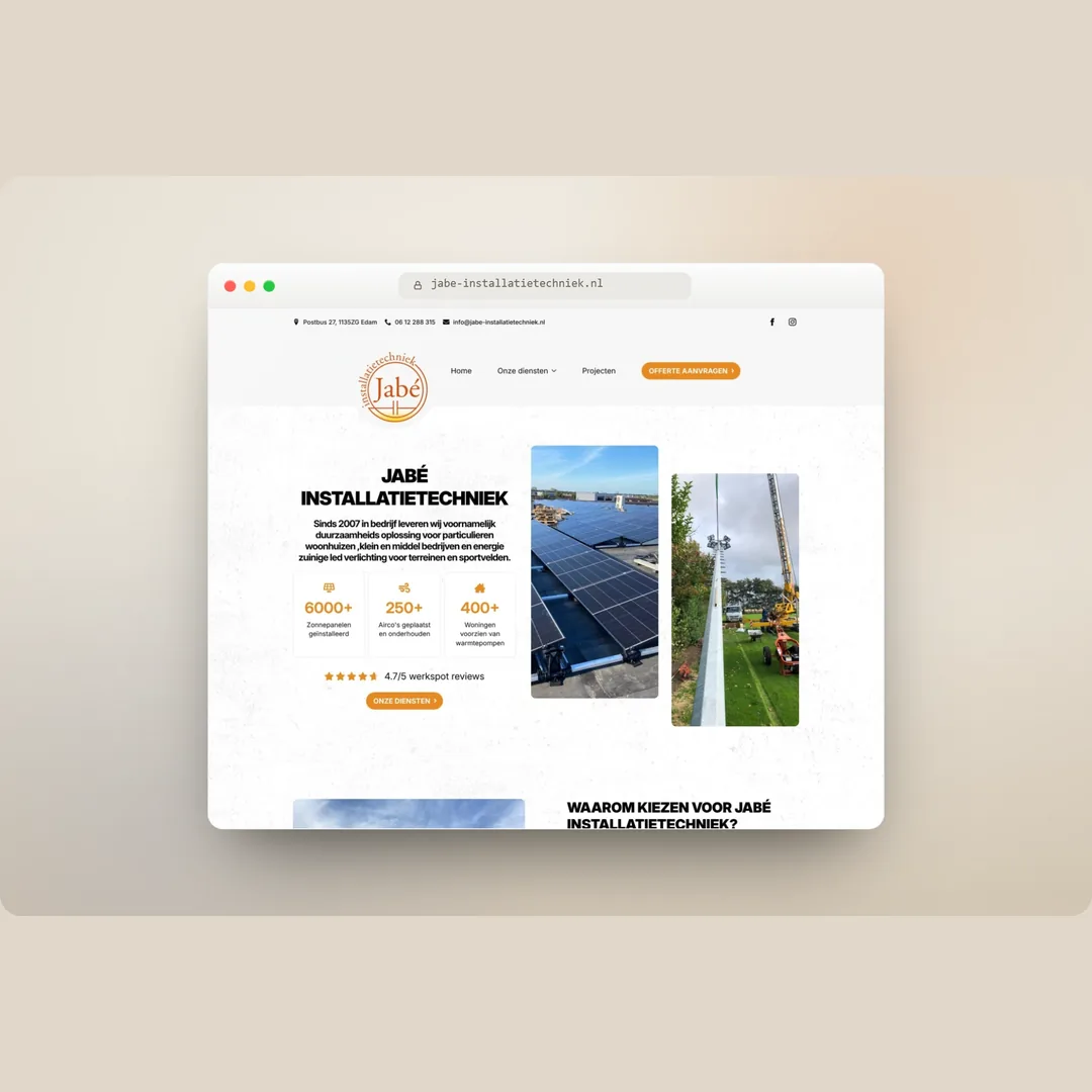 Website van Jabé Installatietechniek op desktop