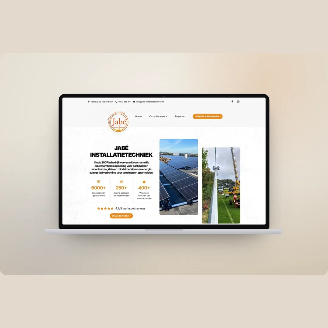 Website van Jabé Installatietechniek op laptop