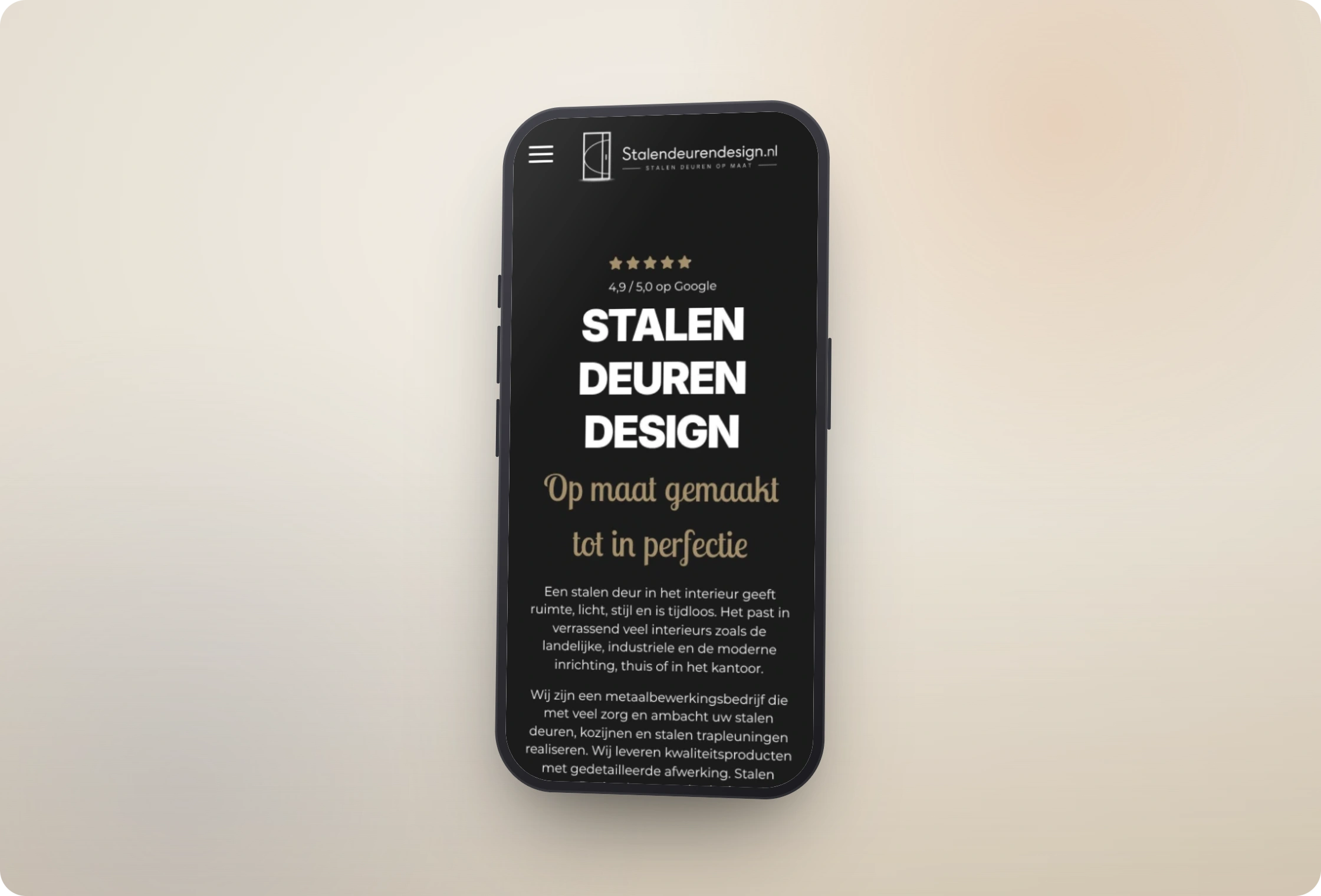 Website van Stalen Deuren Design op mobiel