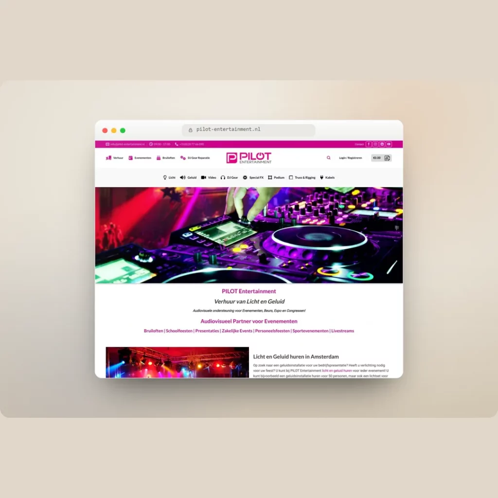 Project Pilot Entertainment door Oventa Webdesign