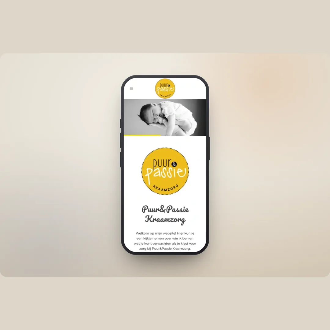 Website van Puur & Passie Kraamzorg op mobiel