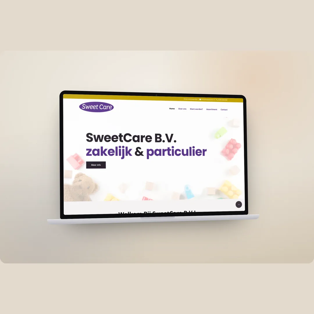 Website van SweetCare op laptop
