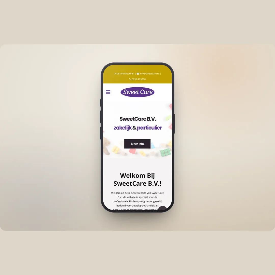 Website van SweetCare op mobiel